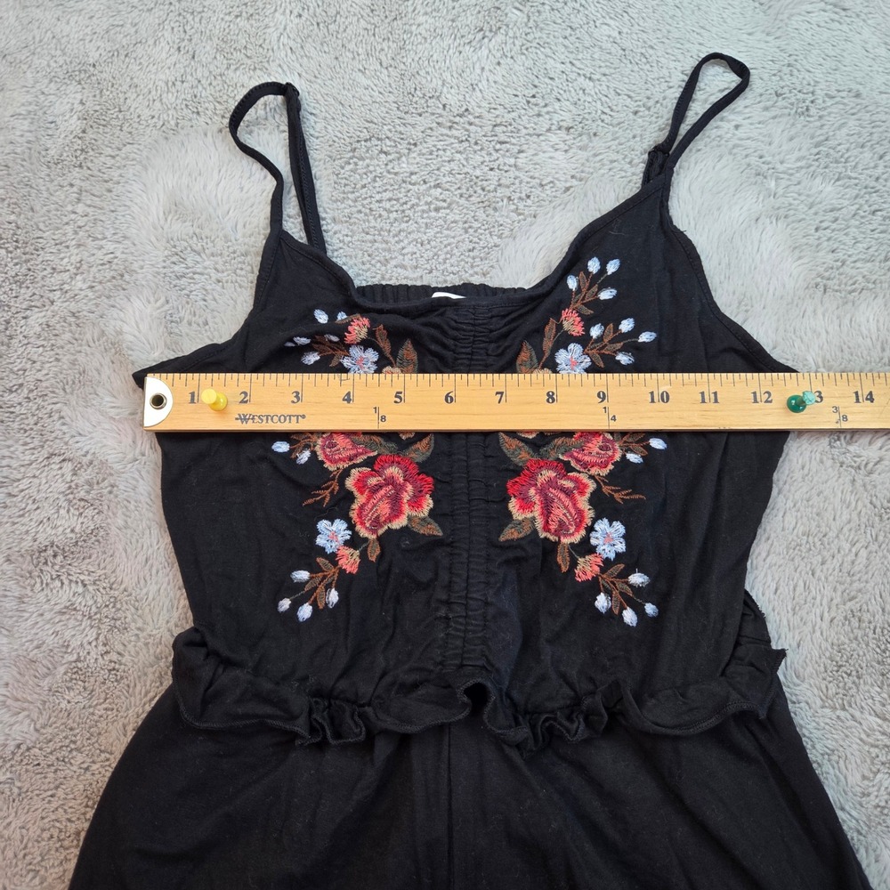 American Eagle Floral Embroidered Romper Womens Sm Black Boho Ruffle Sleeveless - Picture 5 of 7